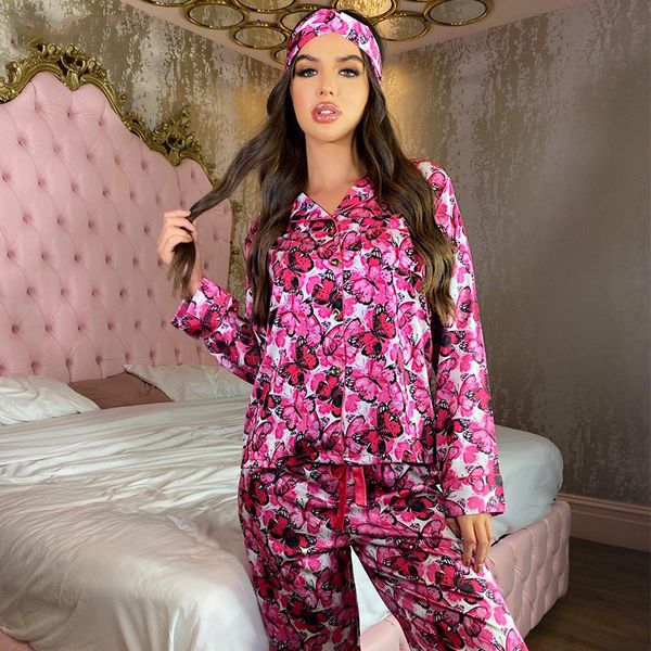 women satin slik pajama sets butterfly print shirt+pants+headband 3pcs pajamas for women sleepwear pijama mujer homewearby air, Black;white
women satin slik pajama sets butterfly print shirt+pants+headband 3pcs pajamas for women sleepwear pijama mujer homewearby air, Black;white