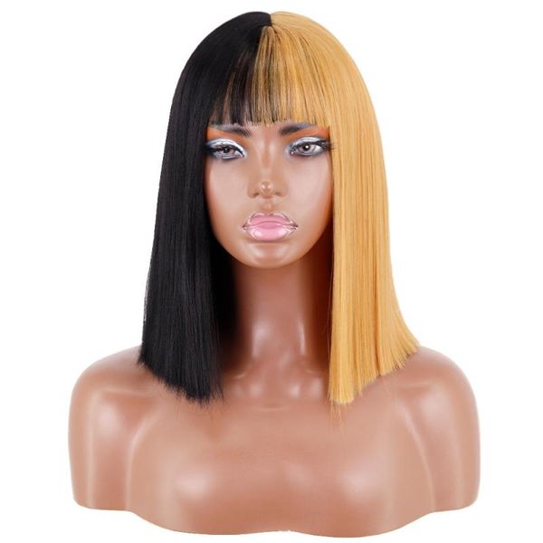 synthetic wigs bob wig shoulder length straight for women daily party fake hair with neat bangs high temperature fibre, Black
synthetic wigs bob wig shoulder length straight for women daily party fake hair with neat bangs high temperature fibre, Black