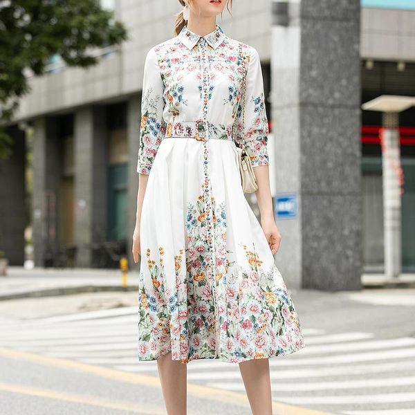 party dresses runway bohemian retro print flowers mid-sleeved belt single-breasted pleated elegant temperament dress women's clothing, White;black
party dresses runway bohemian retro print flowers mid-sleeved belt single-breasted pleated elegant temperament dress women's clothing, White;black