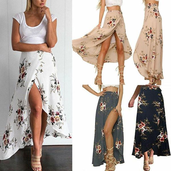 boho gypsy women floral long maxi skirt casual summer split beach wrap sun dress women's swimwear, White;black
boho gypsy women floral long maxi skirt casual summer split beach wrap sun dress women's swimwear, White;black