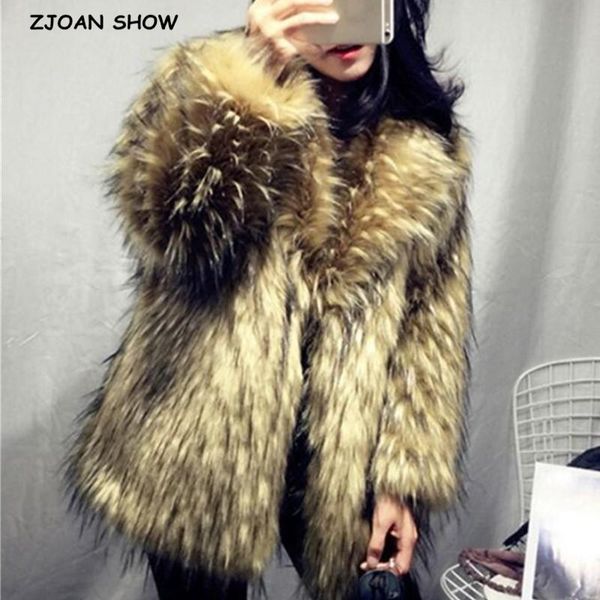 women's fur & faux winter gradient hairy shaggy raccoon coat long sleeve furry women warm jacket lapel loose outerwear, Black
women's fur & faux winter gradient hairy shaggy raccoon coat long sleeve furry women warm jacket lapel loose outerwear, Black