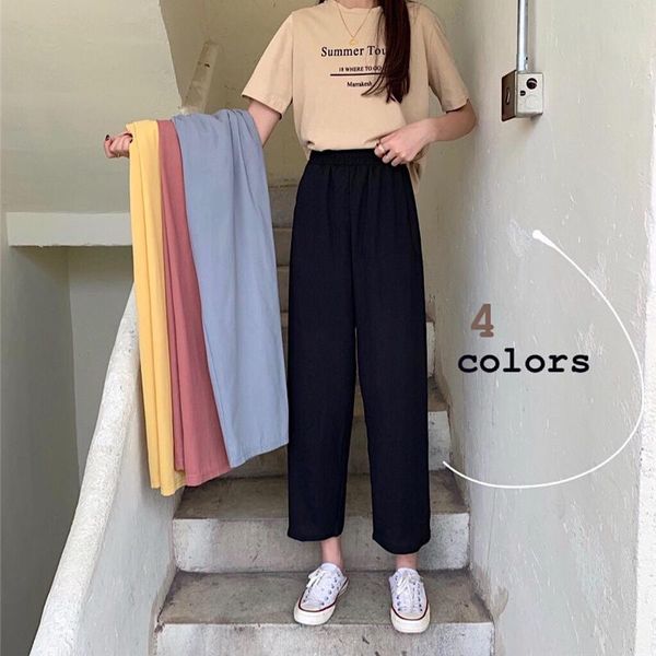 women's pants & capris women solid ankle-length elastic waist pockets loose straight korean style casual 2021 trendy vintage womens dai, Black;white
women's pants & capris women solid ankle-length elastic waist pockets loose straight korean style casual 2021 trendy vintage womens dai, Black;white