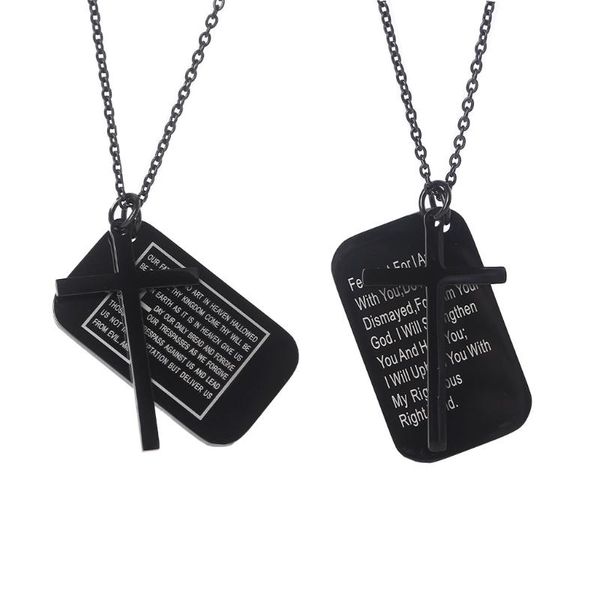 pendant necklaces 2021 stainless steel carved bible verse label necklace christian faith religious prayer cross jewelry for teenagers, Silver