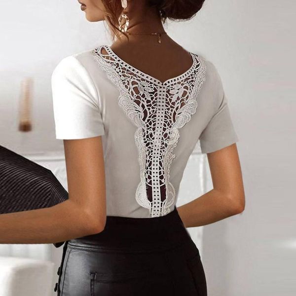 women's t-shirt women t-shirts back hollow out lace patchwork v-neck short sleeve slim summer solid color pullovers streetwear, White
women's t-shirt women t-shirts back hollow out lace patchwork v-neck short sleeve slim summer solid color pullovers streetwear, White