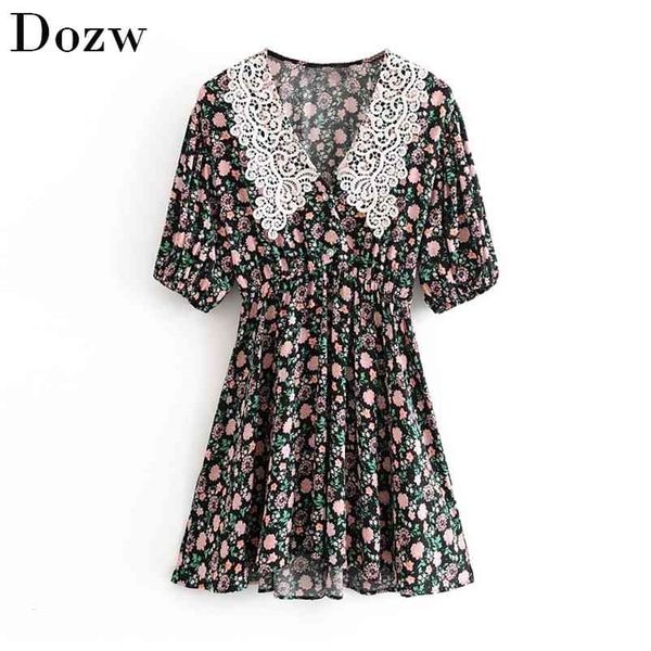 women vintage floral print mini dresses summer lace patchwork collar elegant casual short sleeve a line party 210515, Black;gray
women vintage floral print mini dresses summer lace patchwork collar elegant casual short sleeve a line party 210515, Black;gray