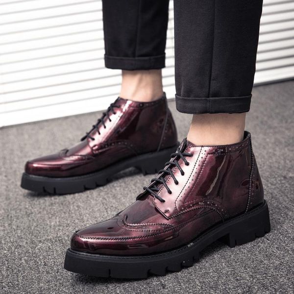 high men's dress shoes patent leather ankle boots for men brogue lace up pointed toe smart business england, Black
high men's dress shoes patent leather ankle boots for men brogue lace up pointed toe smart business england, Black