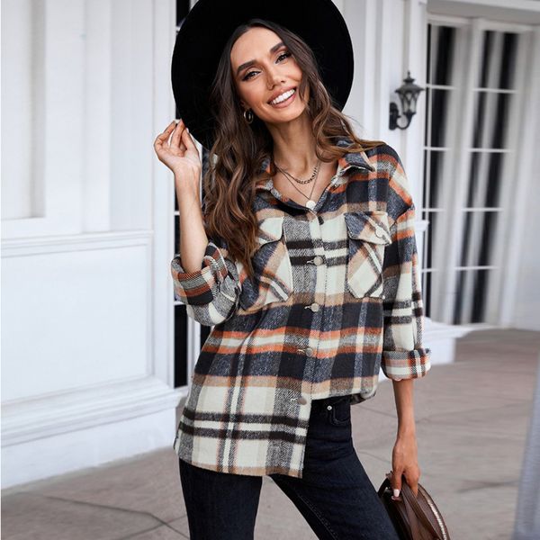 shiying autumn winter 2021 new print casual cardigan coat long sve plaid blouse female, White;black
shiying autumn winter 2021 new print casual cardigan coat long sve plaid blouse female, White;black