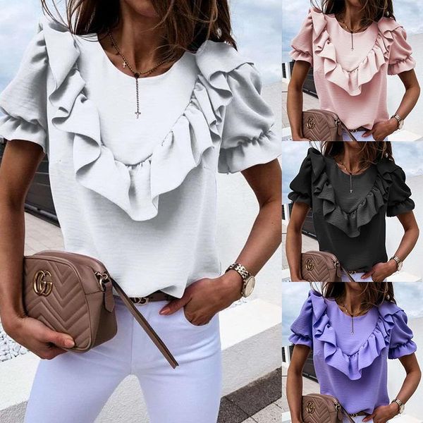women's blouses & shirts puff sleeve ruffles solid color round neck white black pink purple shirt
women's blouses & shirts puff sleeve ruffles solid color round neck white black pink purple shirt