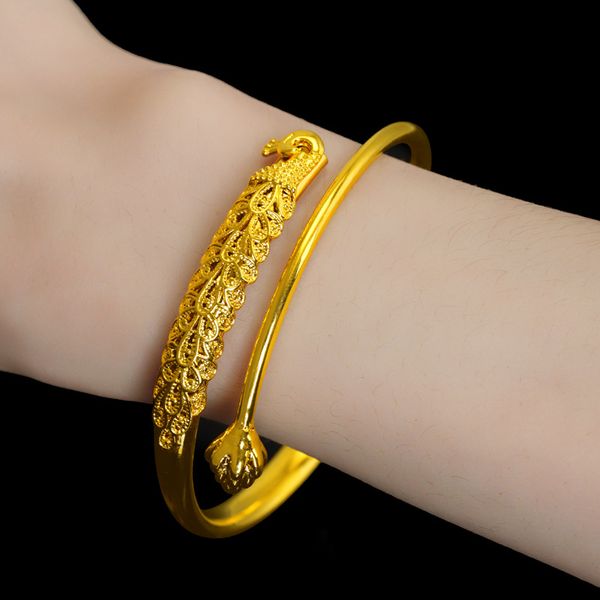 luxury 24k yellow gold plated bracelet for women vintage embossed peacock open bangle fade wedding anniversary gifts, Black
luxury 24k yellow gold plated bracelet for women vintage embossed peacock open bangle fade wedding anniversary gifts, Black