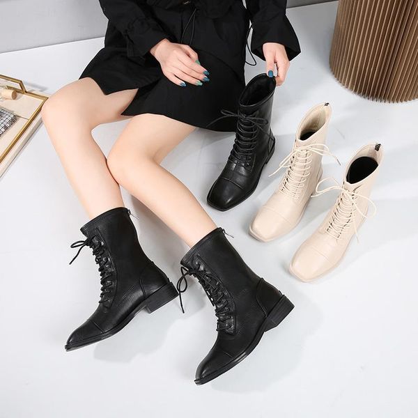 british style short boot women's spring winter thin front strap square heel handsome boots, Black
british style short boot women's spring winter thin front strap square heel handsome boots, Black