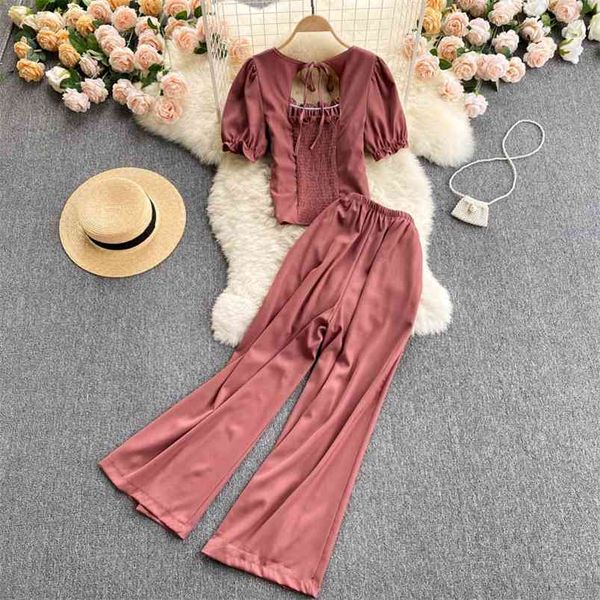 summer women sweet two piece set bandage backless short high waist wide leg pants ladies beach solid color sets 210430, White
summer women sweet two piece set bandage backless short high waist wide leg pants ladies beach solid color sets 210430, White