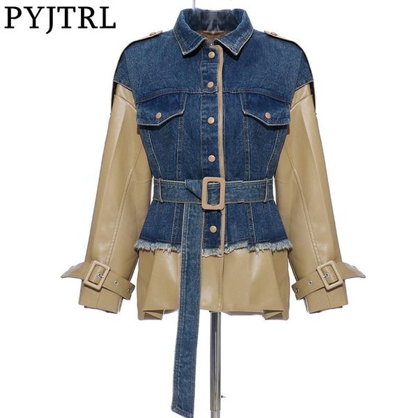 women's jackets pyjtrl quality women autumn personalized washed denim spliced pu leather jacket fashion causal clothes kurtka damska co, Black;brown
women's jackets pyjtrl quality women autumn personalized washed denim spliced pu leather jacket fashion causal clothes kurtka damska co, Black;brown