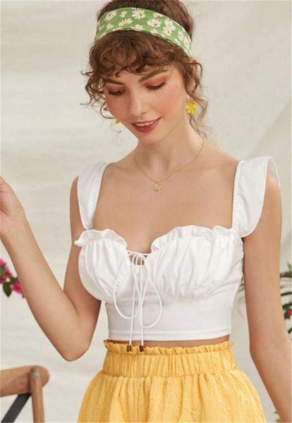 woman fashion solid color ruffles camisole boat neck lace-up exposed navel suspender y2k kawaii harajuku tshirts women's t-shirt, White
woman fashion solid color ruffles camisole boat neck lace-up exposed navel suspender y2k kawaii harajuku tshirts women's t-shirt, White