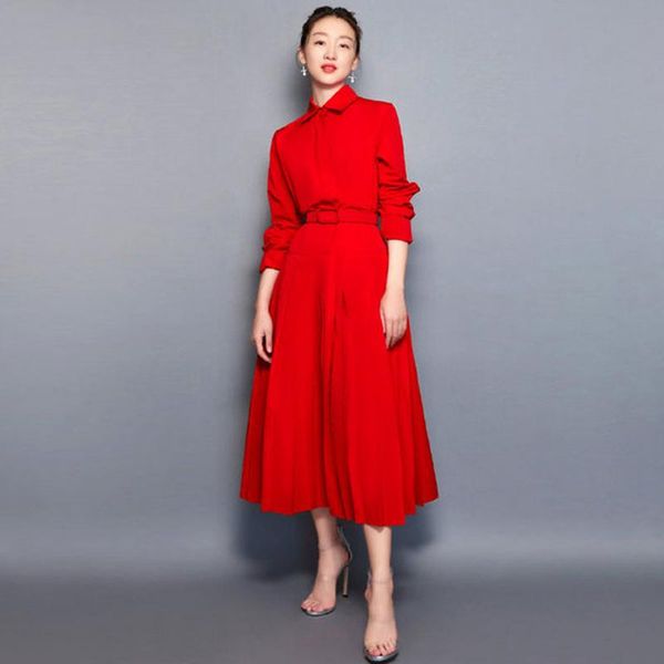 casual dresses designer spring autumn women's elegant fashion party vintage long sleeve pleated red shirt midi dress, Black;gray
casual dresses designer spring autumn women's elegant fashion party vintage long sleeve pleated red shirt midi dress, Black;gray