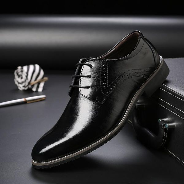 men pointed toe creative trend casual leather shoes business formal wear lace-up single male youth elegant gentleman dress, Black
men pointed toe creative trend casual leather shoes business formal wear lace-up single male youth elegant gentleman dress, Black