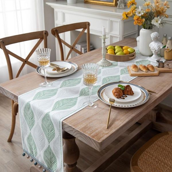 table cloth luxurious modern jacquard line leaf runners green color with tassels for coffee tea party banquet dresser home decor
table cloth luxurious modern jacquard line leaf runners green color with tassels for coffee tea party banquet dresser home decor