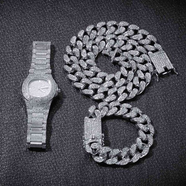 watch necklace bracelet hiphop curb cuban chain gold iced out miami paved rhinestones cz bling rapper for men party jewelry gift x0509, Black
watch necklace bracelet hiphop curb cuban chain gold iced out miami paved rhinestones cz bling rapper for men party jewelry gift x0509, Black