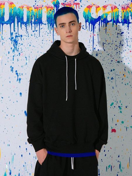 men kangaroo pocket drawstring hoodie v2md#, Black