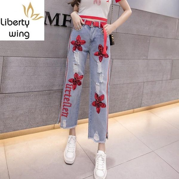 women's jeans brand embroidery sequins hole ripped womens denim pants ankle length high waist size zipper loose wide leg boyfriend, Blue
women's jeans brand embroidery sequins hole ripped womens denim pants ankle length high waist size zipper loose wide leg boyfriend, Blue