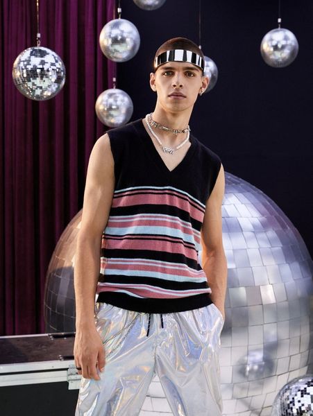 men striped pattern colorblock sweater vest b8je#, White;black
men striped pattern colorblock sweater vest b8je#, White;black