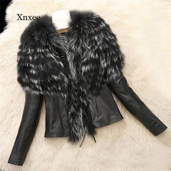 women's fur & faux pu leather patchwork autumn women crop jacket plus size winter clothes slim raccoon jackets woman fashion punk coats, Black
women's fur & faux pu leather patchwork autumn women crop jacket plus size winter clothes slim raccoon jackets woman fashion punk coats, Black