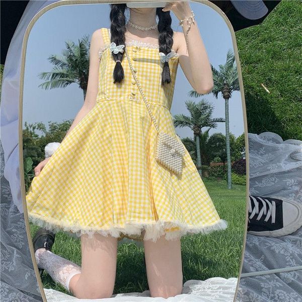 casual dresses summer kawaii lolita strap dress women patchwork lace japanese sweet cute mini yellow plaid fairy tale 2021, Black;gray
casual dresses summer kawaii lolita strap dress women patchwork lace japanese sweet cute mini yellow plaid fairy tale 2021, Black;gray
