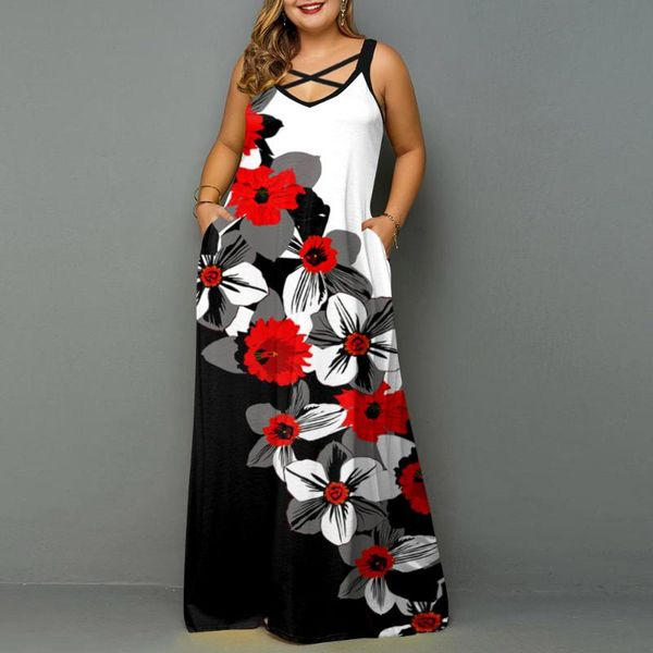 plus size dresses l-5xl floral print maxi women v neck dress vacation beach string ladies long female vestidos d30, Black
plus size dresses l-5xl floral print maxi women v neck dress vacation beach string ladies long female vestidos d30, Black