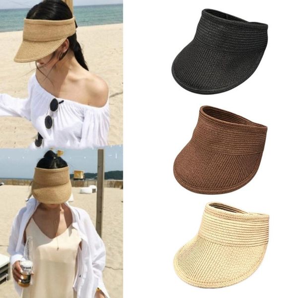 women foldable roll-up wide brim sun visor hat woven straw open beach cap 7xec hats, Blue;gray
women foldable roll-up wide brim sun visor hat woven straw open beach cap 7xec hats, Blue;gray