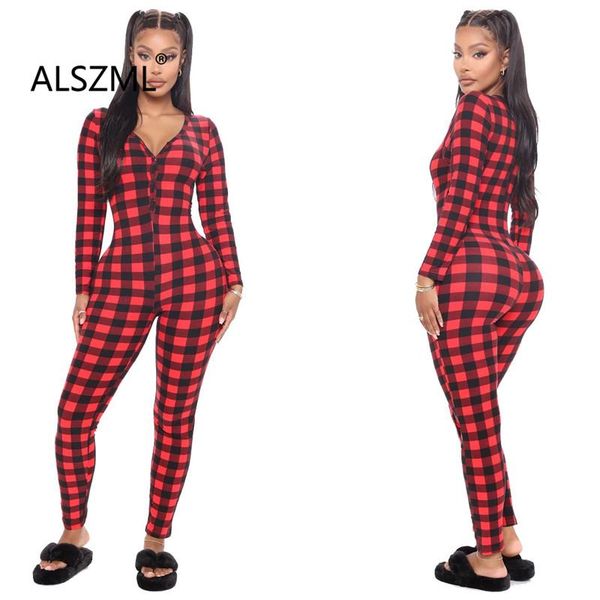 red gird print deep v neck long sleeve skinny jumpsuits tight club party lady fashion sheath romper women's & rompers, Black;white