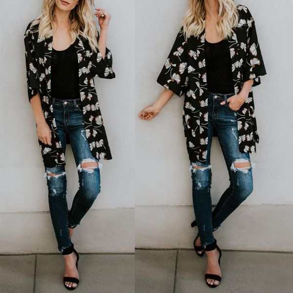 women's blouses & shirts stylish women lady daisy flower printed kimono coat black chiffon swimsuit cover up shirt summer beach wear, White
women's blouses & shirts stylish women lady daisy flower printed kimono coat black chiffon swimsuit cover up shirt summer beach wear, White