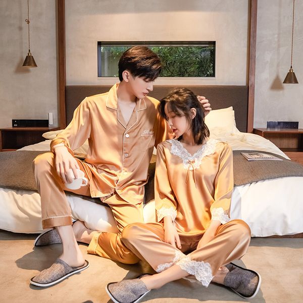 spring couple lace trim ice silk pajamas set lovers men women long sleeve pants sleepwear satin homewear nightwear, Black;red
spring couple lace trim ice silk pajamas set lovers men women long sleeve pants sleepwear satin homewear nightwear, Black;red