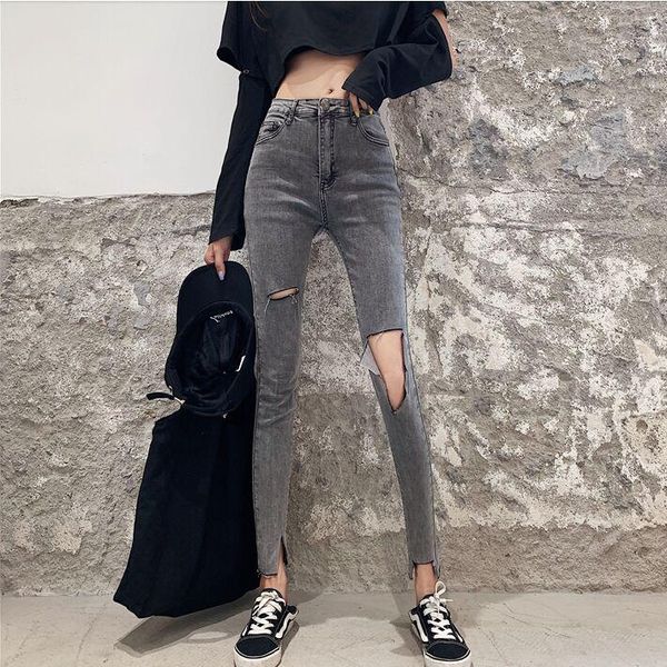 women's jeans high waist stretch skinny ripped holes denim pants spring summer black washed elastic slim pencil trousers, Blue
women's jeans high waist stretch skinny ripped holes denim pants spring summer black washed elastic slim pencil trousers, Blue