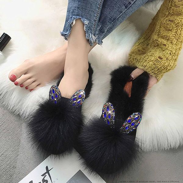 slippers autumn ear fur casual bling sandals women fashion outdoor flat with baotou half drag slides, Black
slippers autumn ear fur casual bling sandals women fashion outdoor flat with baotou half drag slides, Black