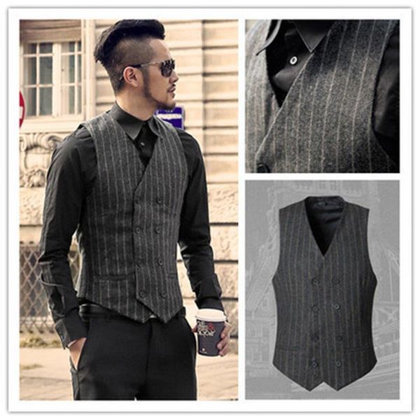 men's vests retro style striped vest european and american woolen herringbone sportsman slim suit, Black;white
men's vests retro style striped vest european and american woolen herringbone sportsman slim suit, Black;white