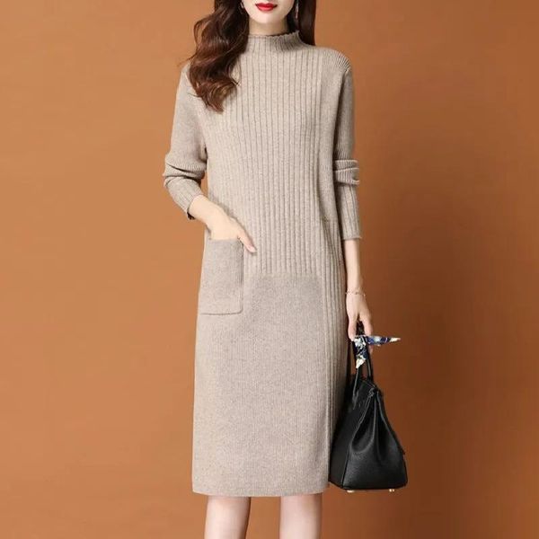 casual dresses korean loose knee-length sweater dress women elegant half high collar knitted female winter warm base office lady, Black;gray
casual dresses korean loose knee-length sweater dress women elegant half high collar knitted female winter warm base office lady, Black;gray