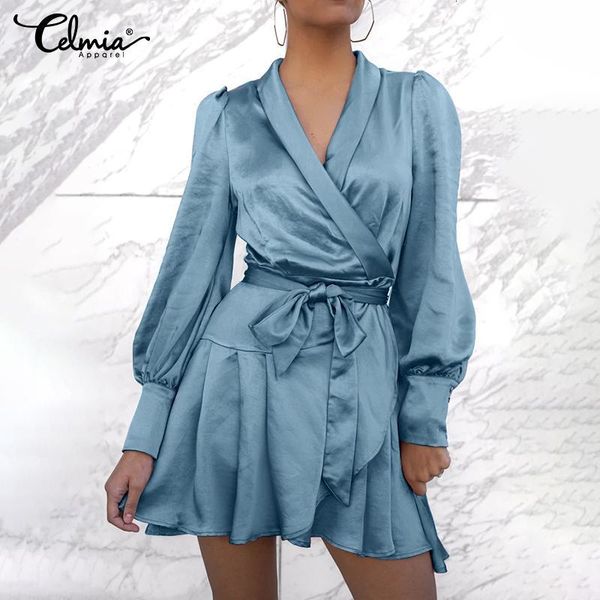dresses celmia 2021 spring fashion satin dress women v-neck ruffles belted dresses casual lantern sleeve elegant party vestidos 5xl, Black;gray
dresses celmia 2021 spring fashion satin dress women v-neck ruffles belted dresses casual lantern sleeve elegant party vestidos 5xl, Black;gray