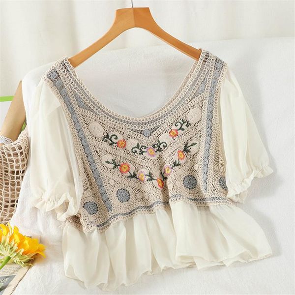 women's blouses & shirts bohemian chiffon blouse womens and boho embroidery crochet lace summer short sleeve blusa feminina, White
women's blouses & shirts bohemian chiffon blouse womens and boho embroidery crochet lace summer short sleeve blusa feminina, White