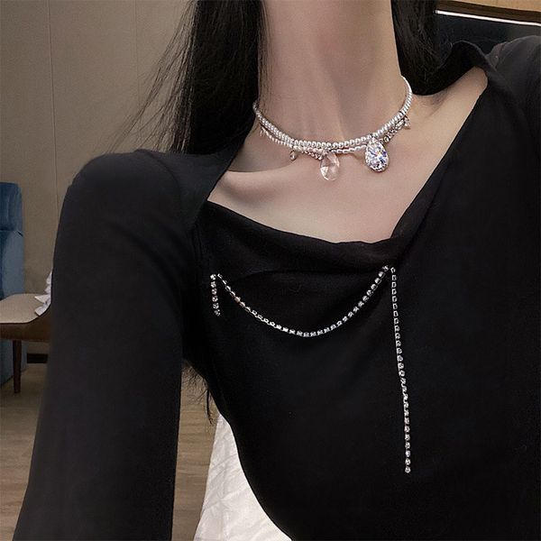 diamond inlaid pearl crystal water drop double-layer pendant east gate fashion temperament fashion net red necklace, Silver
diamond inlaid pearl crystal water drop double-layer pendant east gate fashion temperament fashion net red necklace, Silver