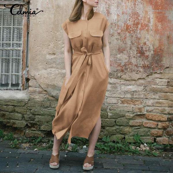 casual dresses celmia elegant sleeveless belted dress women 2021 summer split long shirt sundress loose vestidos pockets robe, Black;gray
casual dresses celmia elegant sleeveless belted dress women 2021 summer split long shirt sundress loose vestidos pockets robe, Black;gray