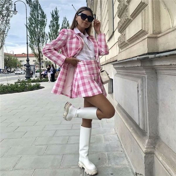 two piece dress casual woman pink cotton plaid skirt suits 2021 spring sweet female loose streetwear blazer ladies oversized sets, White
two piece dress casual woman pink cotton plaid skirt suits 2021 spring sweet female loose streetwear blazer ladies oversized sets, White