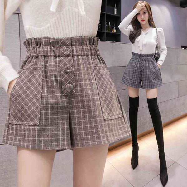 women's shorts winter woman high elastic waist pockets wide leg gray khaki plaid woolen women casual outwear short pants mdjo, White;black
women's shorts winter woman high elastic waist pockets wide leg gray khaki plaid woolen women casual outwear short pants mdjo, White;black