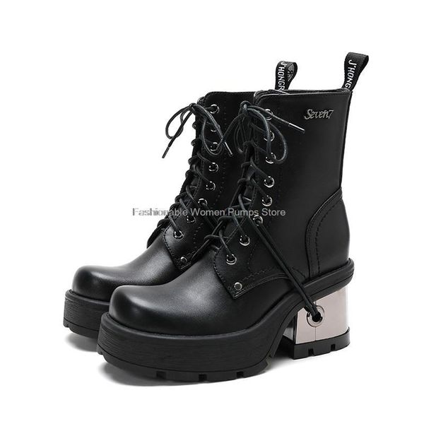 boots women dark motorcycle short thick-soled platform retro punk lace-up metal high-heel women's, Black
boots women dark motorcycle short thick-soled platform retro punk lace-up metal high-heel women's, Black