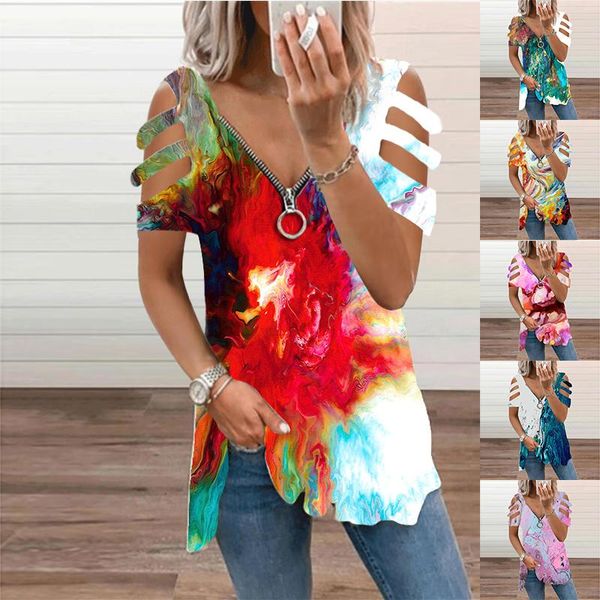 women's t-shirt summer fashion clothing 2021 v-neck zipper hollow out gradient print casual loose short sleeve plus size female, White
women's t-shirt summer fashion clothing 2021 v-neck zipper hollow out gradient print casual loose short sleeve plus size female, White