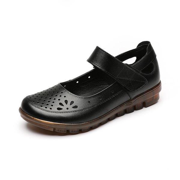 women breathable leather sandals mommy really belt hole sandal flat comfortable soft non-slip soles old man, Black
women breathable leather sandals mommy really belt hole sandal flat comfortable soft non-slip soles old man, Black