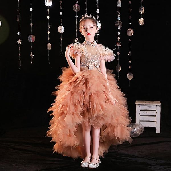 girl's dresses short front long back princess dress for wedding party flower girl fashion appliques feather sleeve catwalk, Red;yellow
girl's dresses short front long back princess dress for wedding party flower girl fashion appliques feather sleeve catwalk, Red;yellow