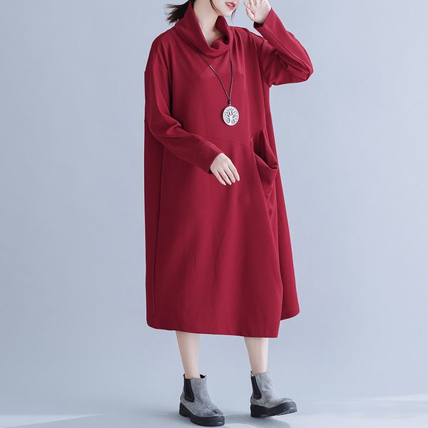 johnature autumn women clothes vintage asymmetrical dress solid color pockets turtleneck full sleeve women dresses 210521, Black;gray
johnature autumn women clothes vintage asymmetrical dress solid color pockets turtleneck full sleeve women dresses 210521, Black;gray