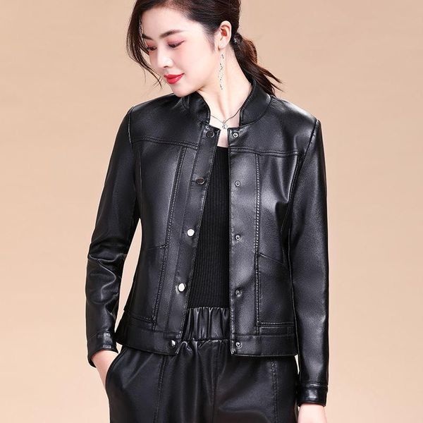 women's leather & faux 2021 autumn slim jacket female motorcycle biker pu coat women casual solid short outwear x558, Black
women's leather & faux 2021 autumn slim jacket female motorcycle biker pu coat women casual solid short outwear x558, Black
