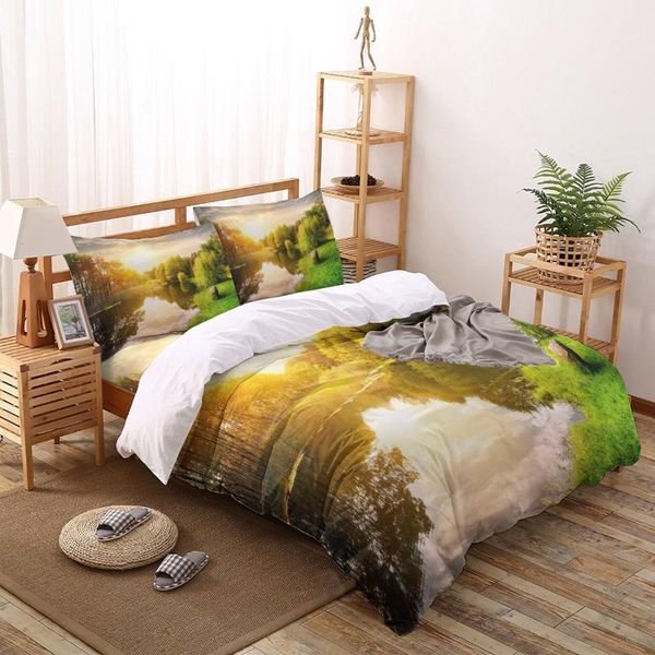 bedding sets natural scenery printed set king size soft fashion duvet cover bed sheet fitted pillowcase