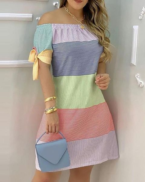 casual dresses 2021 women striped print colorblock off shoulder short sleeve street daily wear summer dress fashion mini party, Black;gray
casual dresses 2021 women striped print colorblock off shoulder short sleeve street daily wear summer dress fashion mini party, Black;gray