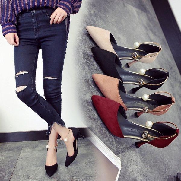 dress shoes spring and autumn high heels with pointed toes shallow mouth thin heels. baotou sandals, Black
dress shoes spring and autumn high heels with pointed toes shallow mouth thin heels. baotou sandals, Black